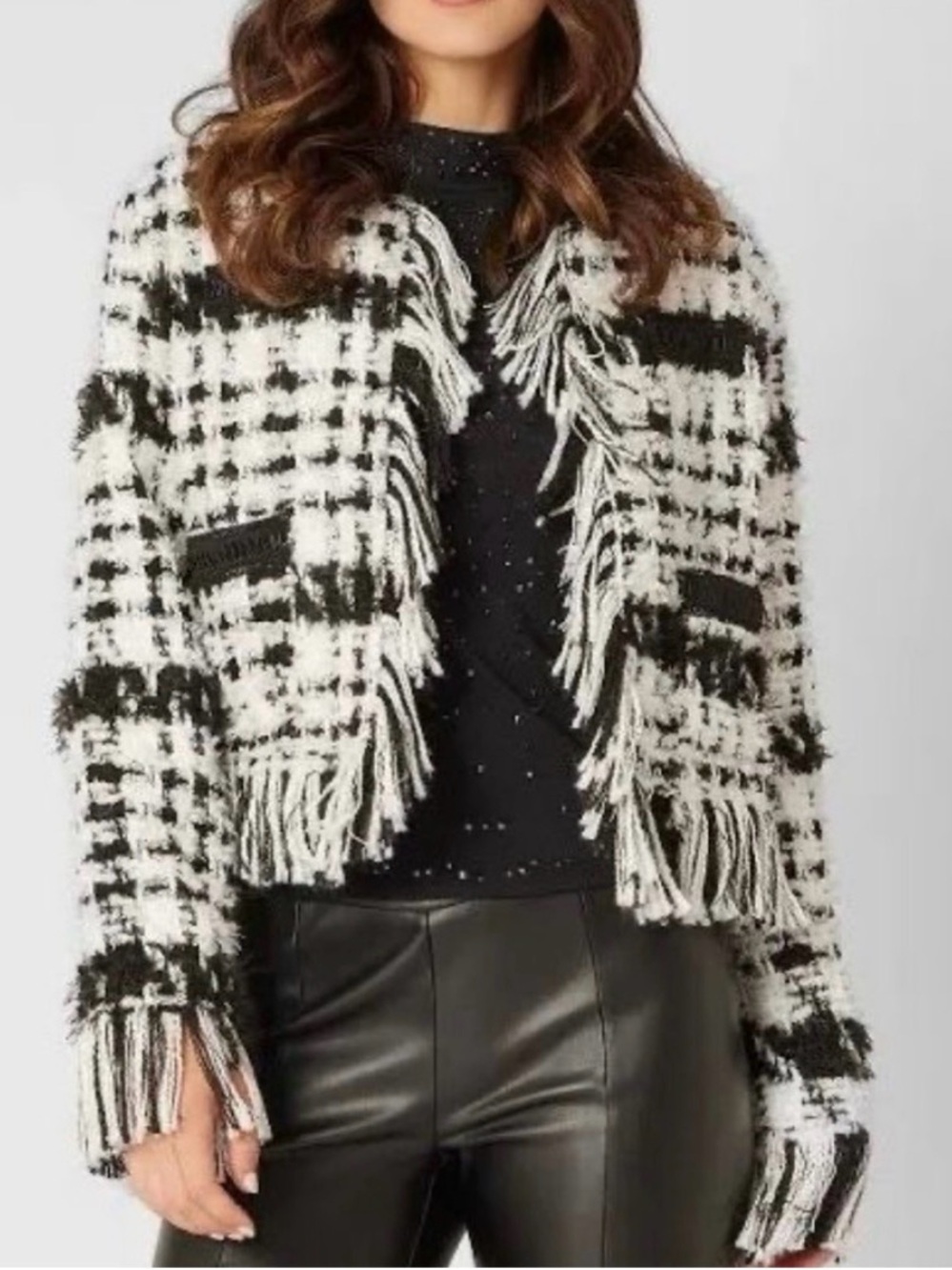 Fringed Tweed Jacket - Black & White